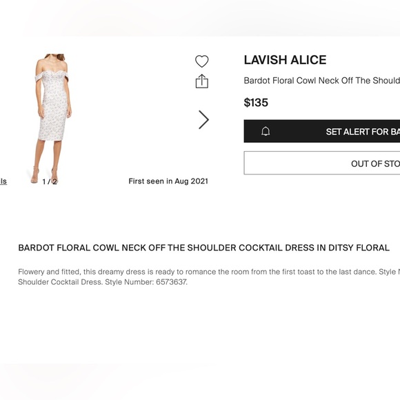 Lavish Alice Bardot Floral Cowl Neck Off the Shoulder Cocktail Dress - Picture 6 of 6